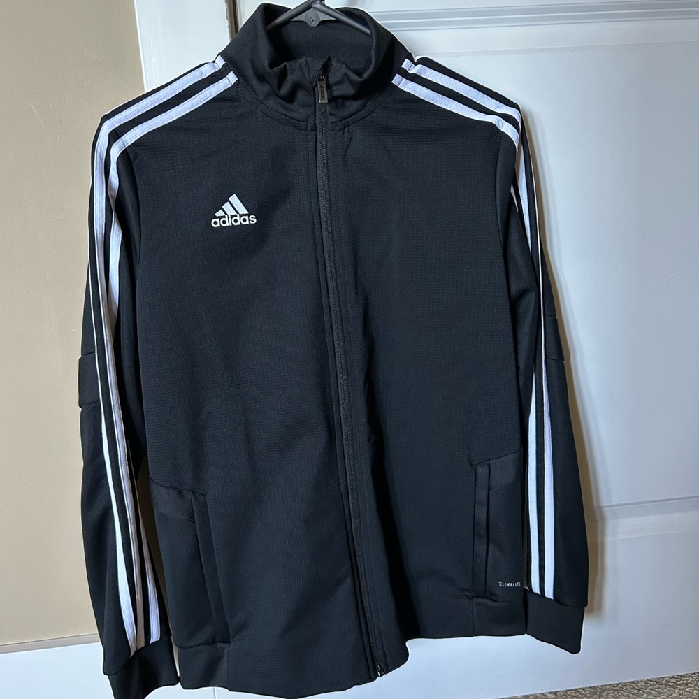 Adidas Black and White Windbreaker with Signature Stripes